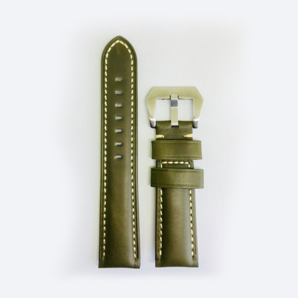 Olive Green Leather with Natural Stitch